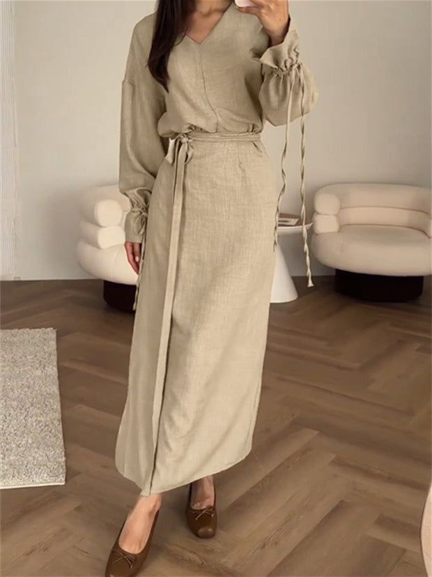 linen Apricot Maxi Suit Dress