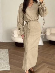 linen Apricot Maxi Suit Dress