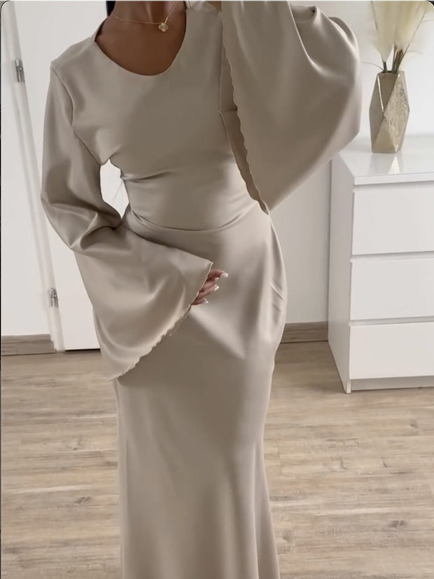 Beige Satin Maxi Dress