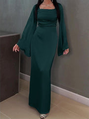 Dark Green Satin Maxi Dress