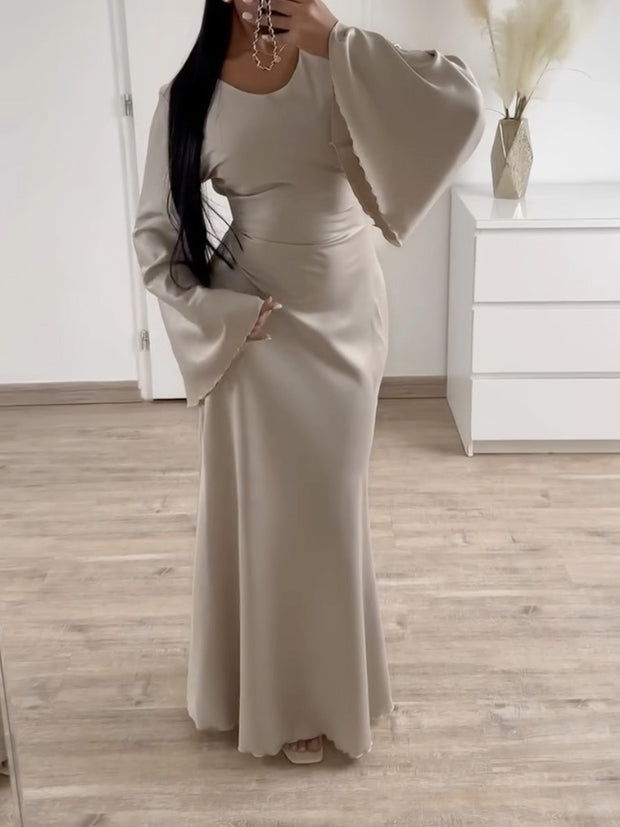 Beige Satin Maxi Dress