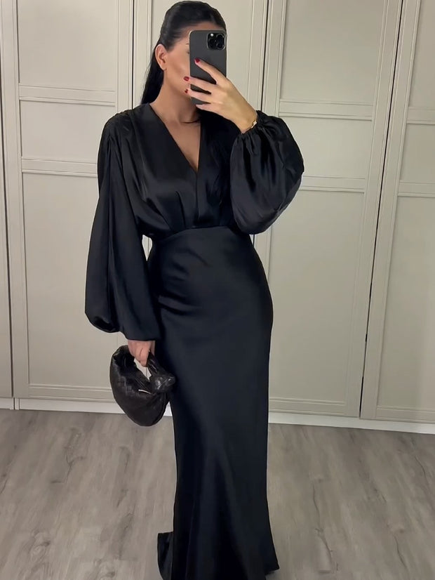 Black Satin Maxi Dress